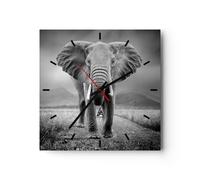 Reloj de Pared 30x30cm Reloj de Vidrio Elefante Salvaje Naturaleza Silencioso