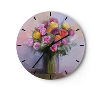 Reloj de Pared 30x30cm Reloj de Vidrio Flores Jarrón Gráficos Silencioso