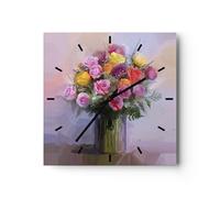 Reloj de Pared 30x30cm Reloj de Vidrio Flores Jarrón Gráficos Silencioso