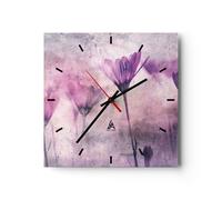 Reloj de Pared 30x30cm Reloj de Vidrio Flores Rosa Vintage Silencioso Decorativo