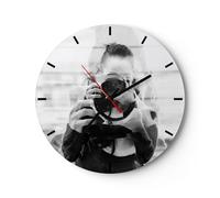 Reloj de Pared 30x30cm Reloj de Vidrio Fotógrafo Blanco Y Negro Doble Silencioso