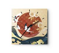 Reloj de Pared 30x30cm Reloj de Vidrio garzas sol mar Silencioso Decorativo