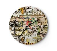 Reloj de Pared 30x30cm Reloj de Vidrio graffiti moderno Silencioso Decorativo