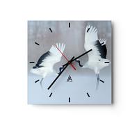 Reloj de Pared 30x30cm Reloj de Vidrio Grullas Lucha Danza Silencioso Decorativo