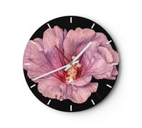 Reloj de Pared 30x30cm Reloj de Vidrio Hibisco Flor Rosa Silencioso Decorativo