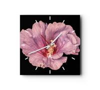 Reloj de Pared 30x30cm Reloj de Vidrio Hibisco Flor Rosa Silencioso Decorativo