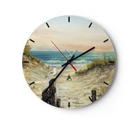 Reloj de Pared 30x30cm Reloj de Vidrio Impresionismo Gaviotas Costa Silencioso