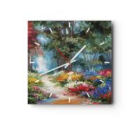 Reloj de Pared 30x30cm Reloj de Vidrio Impresionismo Naturaleza Bosque