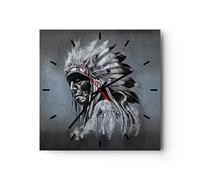 Reloj de Pared 30x30cm Reloj de Vidrio Indio Penacho Hombre Silencioso