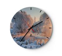 Reloj de Pared 30x30cm Reloj de Vidrio invierno nieve rio Silencioso Decorativo