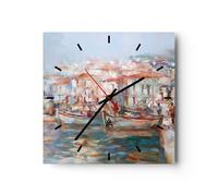 Reloj de Pared 30x30cm Reloj de Vidrio Isla Barcos Puerto Silencioso Decorativo