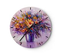 Reloj de Pared 30x30cm Reloj de Vidrio jarrón flores Silencioso Decorativo