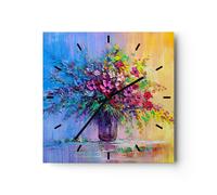 Reloj de Pared 30x30cm Reloj de Vidrio jarrón flores Silencioso Decorativo