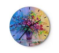 Reloj de Pared 30x30cm Reloj de Vidrio jarrón flores Silencioso Decorativo
