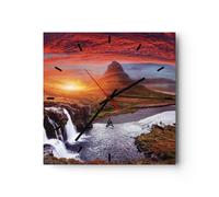 Reloj de Pared 30x30cm Reloj de Vidrio Kirkjufell Cascada Montaña Silencioso