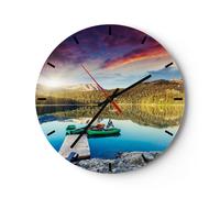 Reloj de Pared 30x30cm Reloj de Vidrio lago montañas agua Silencioso Decorativo