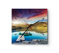 Reloj de Pared 30x30cm Reloj de Vidrio lago montañas agua Silencioso Decorativo