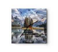 Reloj de Pared 30x30cm Reloj de Vidrio Lago Paisaje Naturaleza Silencioso