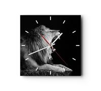 Reloj de Pared 30x30cm Reloj de Vidrio León Bostezo Blanco Y Negro Silencioso