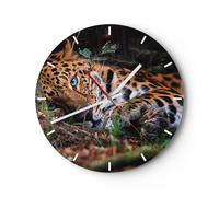 Reloj de Pared 30x30cm Reloj de Vidrio Leopardo Retrato Jaguar Silencioso