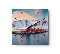 Reloj de Pared 30x30cm Reloj de Vidrio Lofoten Aldea Pesca Silencioso Decorativo