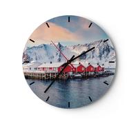 Reloj de Pared 30x30cm Reloj de Vidrio Lofoten Aldea Pesca Silencioso Decorativo