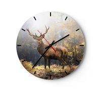 Reloj de Pared 30x30cm Reloj de Vidrio Luz Ciervo Bosque Silencioso Decorativo