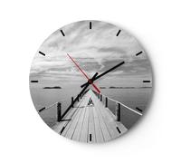 Reloj de Pared 30x30cm Reloj de Vidrio Madera Puente Mar Silencioso Decorativo