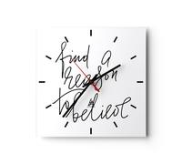 Reloj de Pared 30x30cm Reloj de Vidrio Manuscrito Lema Creer Silencioso
