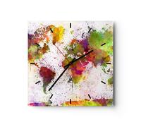 Reloj de Pared 30x30cm Reloj de Vidrio mapa mundo moderno Silencioso Decorativo