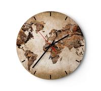 Reloj de Pared 30x30cm Reloj de Vidrio mapa mundo moderno Silencioso Decorativo