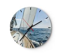 Reloj de Pared 30x30cm Reloj de Vidrio mar crucero vela Silencioso Decorativo