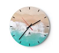Reloj de Pared 30x30cm Reloj de Vidrio mar ola arena Silencioso Decorativo