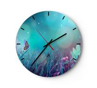 Reloj de Pared 30x30cm Reloj de Vidrio mariposa prado flor Silencioso Decorativo