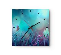 Reloj de Pared 30x30cm Reloj de Vidrio mariposa prado flor Silencioso Decorativo