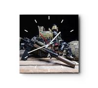Reloj de Pared 30x30cm Reloj de Vidrio militaria rifle Silencioso Decorativo