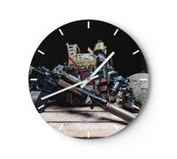 Reloj de Pared 30x30cm Reloj de Vidrio militaria rifle Silencioso Decorativo