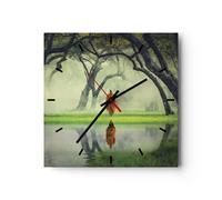 Reloj de Pared 30x30cm Reloj de Vidrio Monje Bosque Niebla Silencioso Decorativo