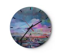Reloj de Pared 30x30cm Reloj de Vidrio montañas arbol agua Silencioso Decorativo