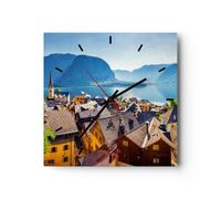 Reloj de Pared 30x30cm Reloj de Vidrio montañas lago agua Silencioso Decorativo