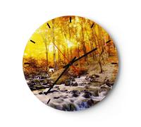 Reloj de Pared 30x30cm Reloj de Vidrio montañas riachuelo agua Silencioso