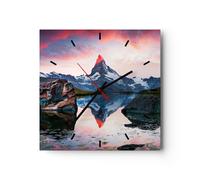 Reloj de Pared 30x30cm Reloj de Vidrio montañas roca agua Silencioso Decorativo