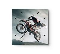 Reloj de Pared 30x30cm Reloj de Vidrio motor deporte casco Silencioso Decorativo