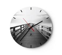 Reloj de Pared 30x30cm Reloj de Vidrio Muelle Perspectiva Blanco Y Negro