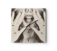 Reloj de Pared 30x30cm Reloj de Vidrio Mujer Boca Misterio Silencioso Decorativo