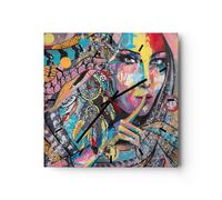 Reloj de Pared 30x30cm Reloj de Vidrio mujer folklore Silencioso Decorativo