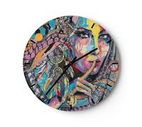 Reloj de Pared 30x30cm Reloj de Vidrio mujer folklore Silencioso Decorativo