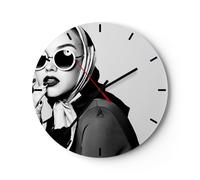 Reloj de Pared 30x30cm Reloj de Vidrio Mujer Gafas Vintage Silencioso Decorativo