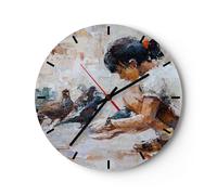 Reloj de Pared 30x30cm Reloj de Vidrio niño pájaro karma Silencioso Decorativo