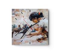 Reloj de Pared 30x30cm Reloj de Vidrio niño pájaro karma Silencioso Decorativo